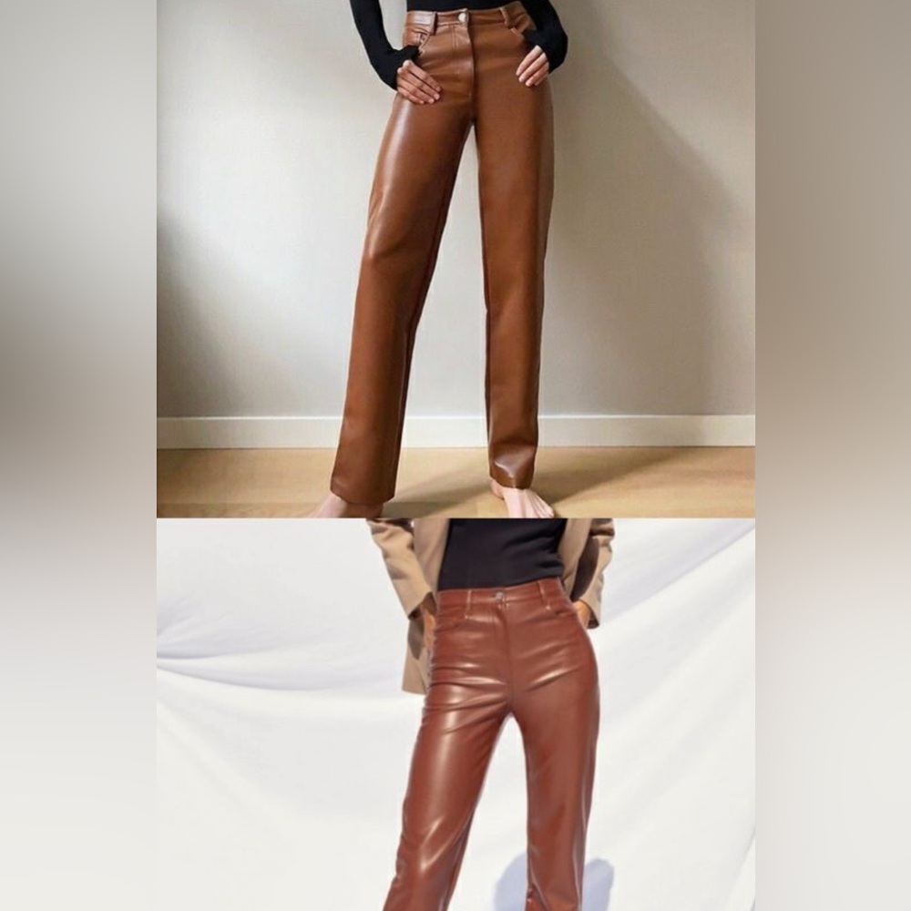 Brown Leather Women Pants